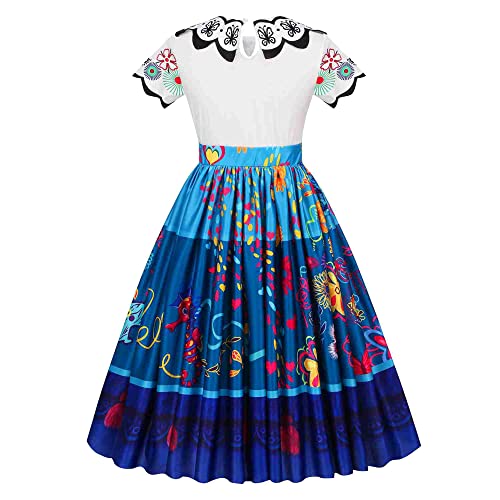 Mirabel Costume Dress Encanto for kid, Isabela Madrigal Dress Up Halloween Princess Cosplay for Child With Glasses Earrings (110cm for 3-4Years, Mirabel)