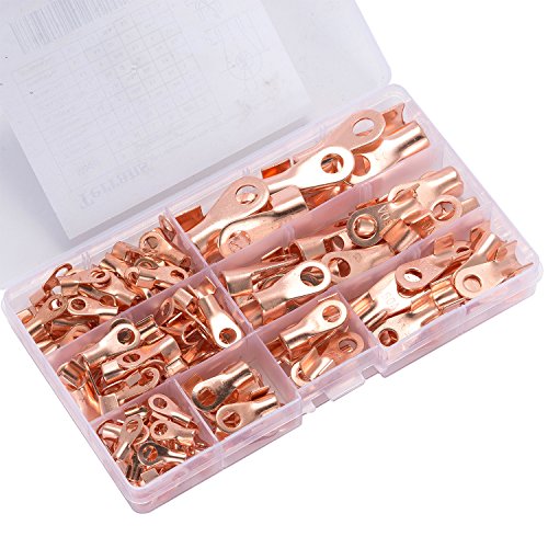 Terrans 183 Pcs Ring Lug Terminals Kit, Open Barrel Wire Crimp Connector Tubular Battery Cable Eye Copper Terminals, OT 5A 10A 20A 30A 40A 50A 60A 100A