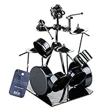 ZOVIE Creative Top-grade Plated Stainless Drummer & Drum Set Sculpture Wrought Iron Musician Statue Instrument Model Home Decor Figurine Ornament Cafe Counter Living Room Bedroom Tabletop Study Office Book Shelf Decoration (Black)