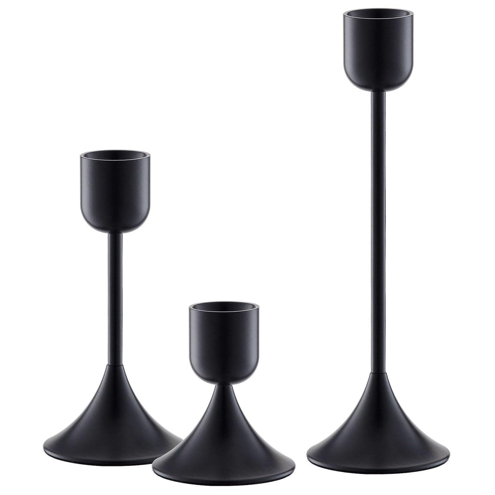 idyllictime Candle Holder Metal Heavy Base for Room Décor Christmas Decorations Party Wedding Halloween Black, 1 Set(3 Pcs)