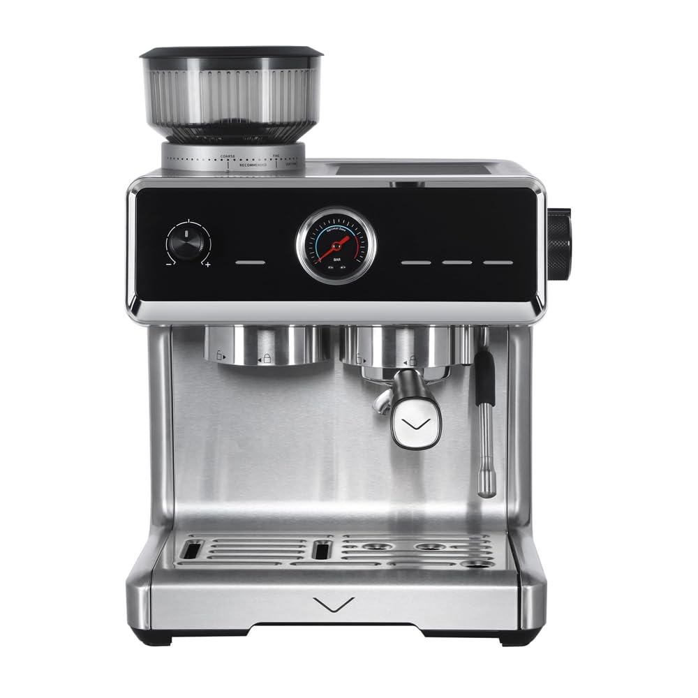 Vestel SESM9090 X Grinding Siebträgermaschine mit Auto-Tamping-Funktion, Edelstahlkegelmahlwerk, 200 gr Kaffeebohnenbehälter, 20 Bar, 1500 W, Edelstahl/schwarz, 15000412 4