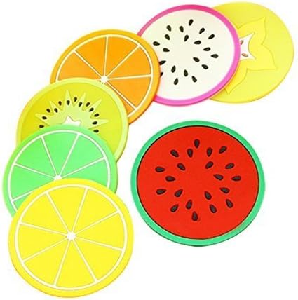 Woogor Fruit Slice Theme Silicone Cup Mat Coaster Set, 7-Pieces, Multicolour