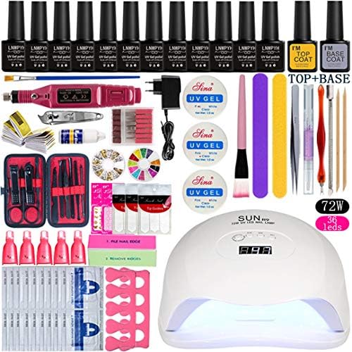 Manicure Set For Nail Kit 72W UV Lamp Dryer Nail Set With Nail Drill Machine 12 Pcs Nail Gel Polish Soak Off Manicure Tool Kit 72w led lamp