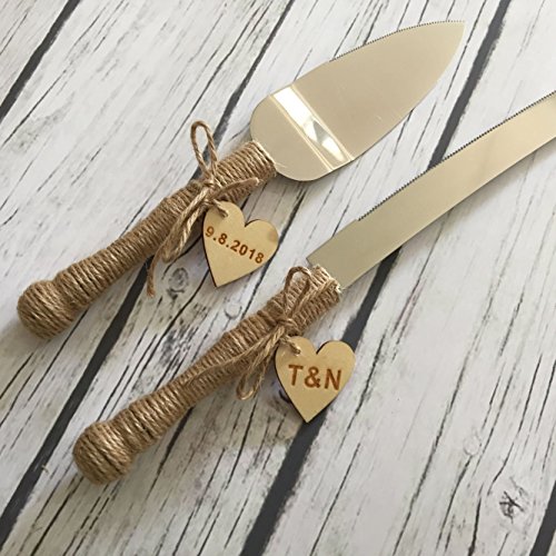 image for rainluckyrain Personalized Wedding Cake Serving Set, Wedding Cake Cutt