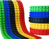 KIDS BLOCK TAPE - 5 Colour Pack - Premium Quality Silicone - 2 Stud - 15 feet Total - Red/Green/Yellow/Blue/Black Self Adhesive Toy Building Block Tape (Compatible with Lego Brand Products)