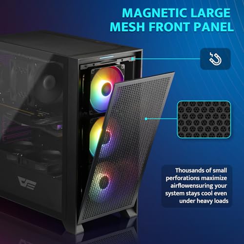 darkFlash ATX Mid-Tower Gaming PC Case, Pre-Installed 3x120mm Fix RGB Fans, with Removable Large Mesh Front Panel, USB3.0 Ready, Tempered Glass Side Panel Airflow Computer Case, Black(DRX70)