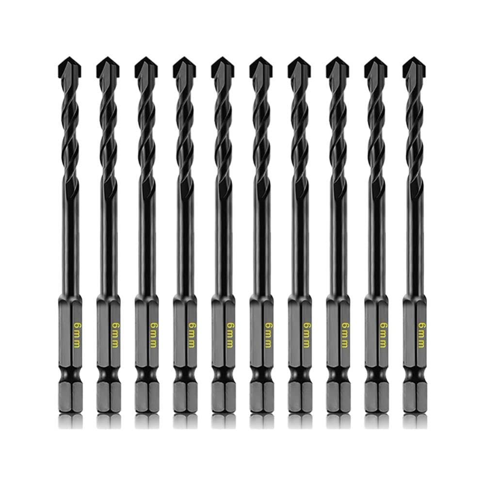 10pcs 6mm Masonry Drill Bits Set for Concrete Tile Brick Stone, Carbide Drill Bit Set for Plastic, Ceramic and Wood