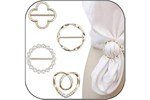 IQIC 4PCS Scarf Rings for Women - T-shirt Ties, Pearl Round Shirt Clips, Flower Heart Metal Circle Clips, Clothes Corner Knotted Button Fashion Clothing Circle Buckle Jewelry