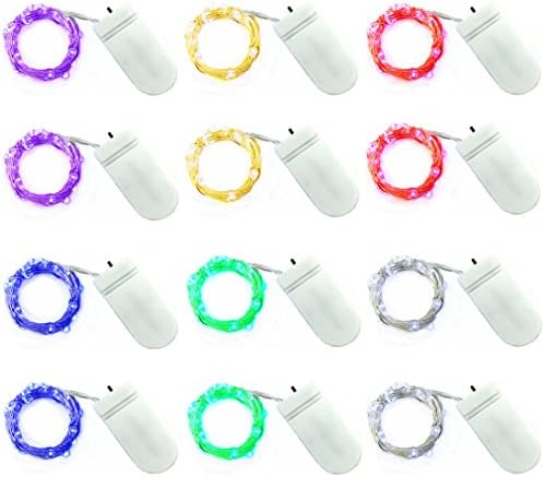 12 PCS Fairy String Lights DIGSELL 6.6 FT 20 Leds Silver Wire Battery Powered Fairy Rope Lights for Wedding Home Holiday ChristmasDecoration (6 Colors)