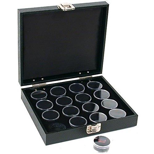 16 Gem Jars Black Tray Display Gemstone Travel Case