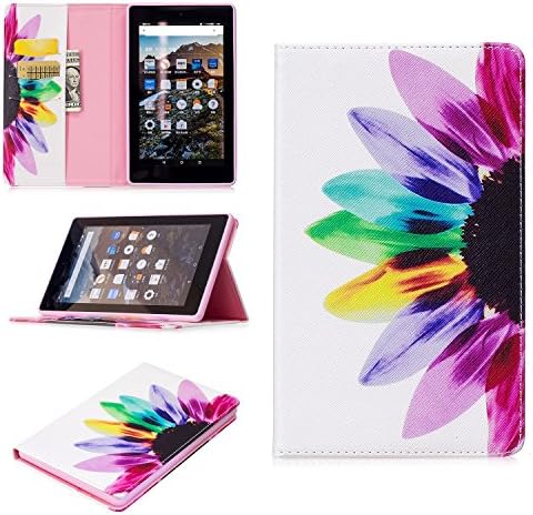 Kindle Fire 7 2017 Case, Art Color Painting Design PU Leather Flip Folio Wallet Cover Case for Amazon Kindle Fire 7 2017 Tablet with Card Slot Kickstand ( Color : Rainbow flower )
