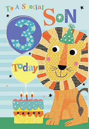 To A Special Son 3rd 3 Today Lion Balloon & Cake Design Happy Birthday Card, 15.2 x 22.8 cm