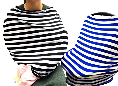 Baby Car Seat Cover ,Nursing Cover,Car seat Canopy Covers Multi-Use Infant Car seat Canopy Covers Shopping Cart High Chair Stroller- Best Multi-Use Infinity Stretchy Shawl (Black/White Stripe) - Thumbnail 6