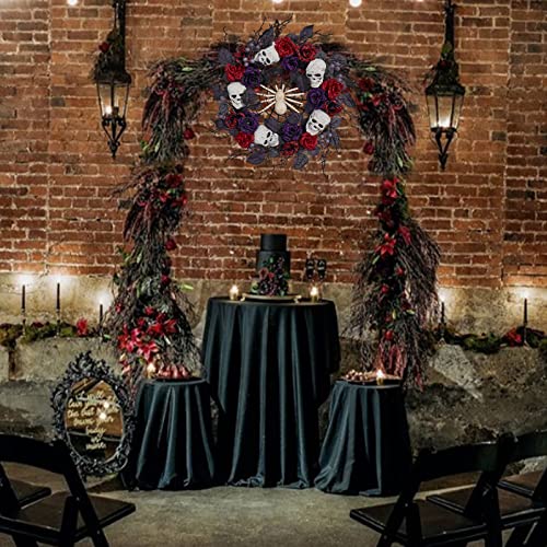 Vofuly 22inch Halloween Wreath for Front Door, Halloween Decor with Spider,Skulls and Rose for Indoor Outdoor Party Decor,Front Door Wall Wreath Ornaments Decorations,22 inch