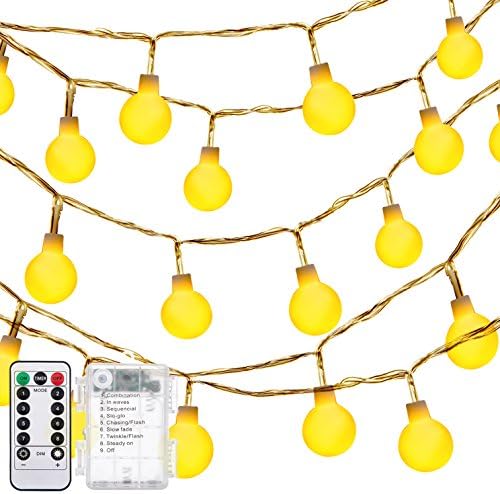 DecorNova Globe String Lights, 13 Feet 30 LEDs Ball String Fairy Light with 3AA Battery Box and Remove Controller, Warm White