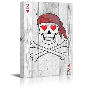 Poker Cards Canvas Wall Art - Hearts 2 - Pirate Skeleton with Red Heart Shaped Eyes - Gallery Wrap Modern Home Art | Ready to Hang - 12x18 inches