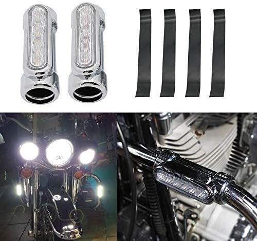 HEQIANG One Pair Silver Chrome Motorcycle Highway Bar Switchback Driving Lights DRL Turn Signal White Amber LED for Crash Bars Harley Davidson Touring Vitory Bikes
