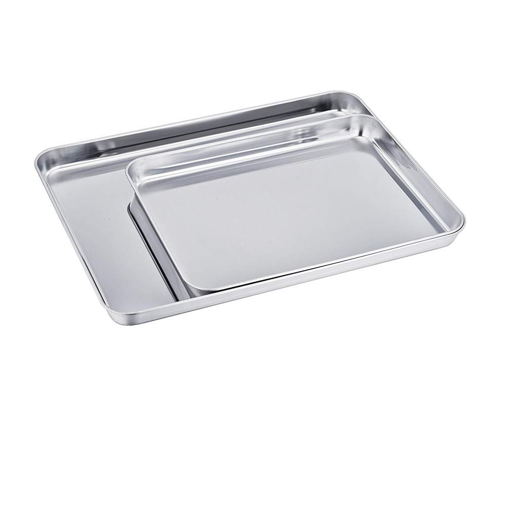 2pack Baking Sheet Cookie Sheets,Pure Stainless Steel Commercial Baking Sheets,Baking Pan Tray&Toaster Oven Sheets,Non Toxic & Healthy & Dishwasher Safe