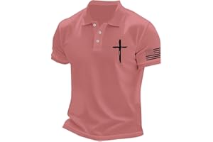 HJINGSUN Christian Polo Shirts for Men Jesus Faith Cross American Flag Patriotic Golf T-Shirts 4th of July USA Flags Tee Tops