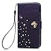 S5 Case,Samsung Galaxy S5 Case - Mavis's Diary 3D Handmade Wallet Embossed Floral Bling Crystal Diamonds Shiny Gems Butterfly PU Leather Flip Cover with Hand Strap Magnetic Clasp Card Holders - Purple