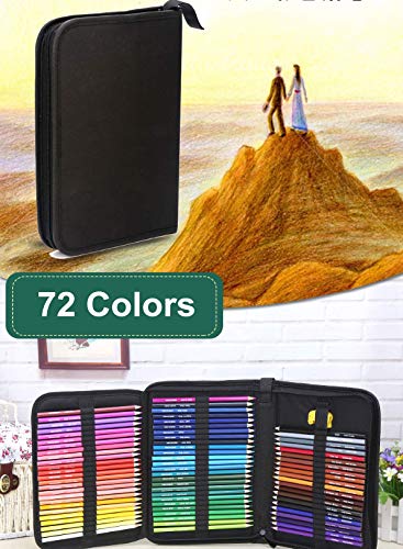 ARZASGO 72 Colored Pencils Set, Artist Coloring Pencils for Adult Coloring Books, Artist Sketch, Premier Drawing Pencils with Folding Canvas Pencil Bag and Pencil Sharpener