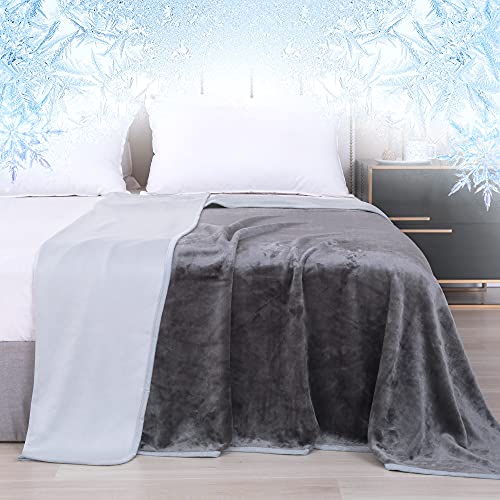 Cottonblue Cooling Blanket Queen Summer Blanket Cool-to-Touch Plush Fleece Blanket for Hot Sleeper Absorbs Body Heat to Keep Cool, Double Sided Throws for Bed Couch Travel, 60\'\' x 80\'\'