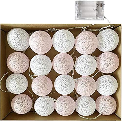 Sweet Pastel Cotton Ball 20 LED String Lights with Batteries Included for Kids, Teens, College Dorm, Home Décor, Living Room, Party, Baby Shower, Bridal Shower & Bedroom