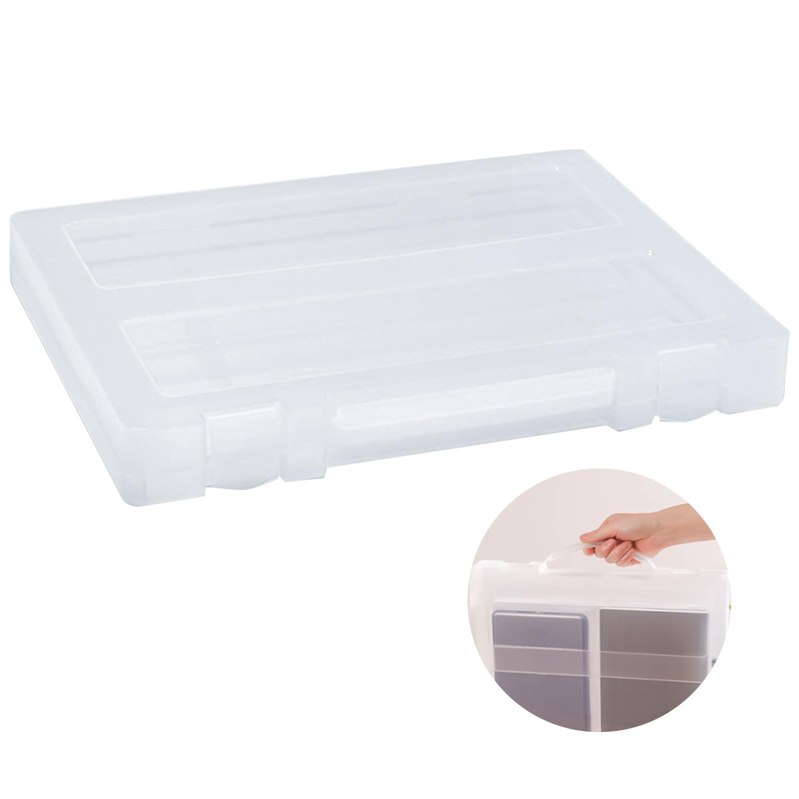 Marte Vanci A4 Storage Box Plastic with Lid Portable Project Case with Handle Clear Paper Craft Storage Boxes A4 File Drawer Organiser Container for Scrapbook Photo Art Craft Supplies