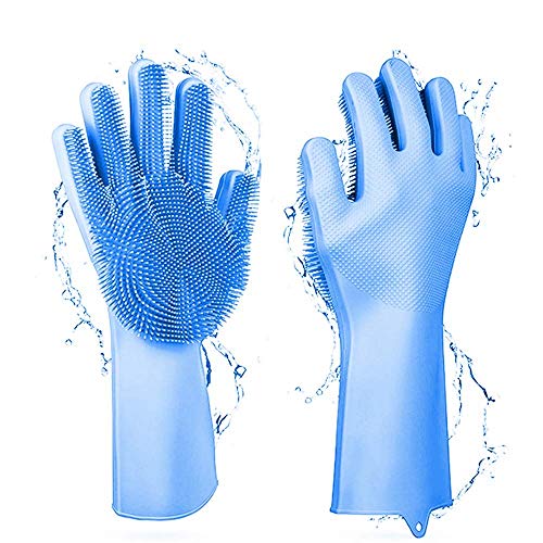 Magic Silicone Dishwashing Gloves Cleaning Scrubbing-Dish Wash Silicone Sponge Gloves with Scrubber,Magic Scrubby Gloves Great for Washing Dish,Kitchen,Car,Bathroom and More (Blue Gloves,1 Pair) - Thumbnail 7