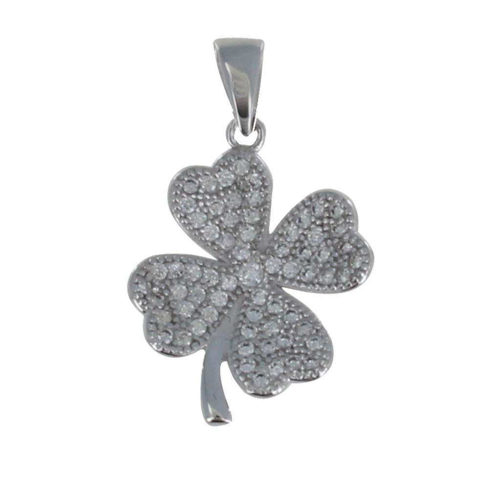 LES POULETTES BIJOUX - Rhodium 925 Silver Pendant Rhinestone Clover