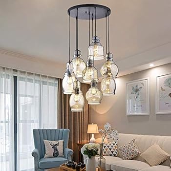 Vintage Chandelier Hanging Light Kitchen Island Cognac Glass