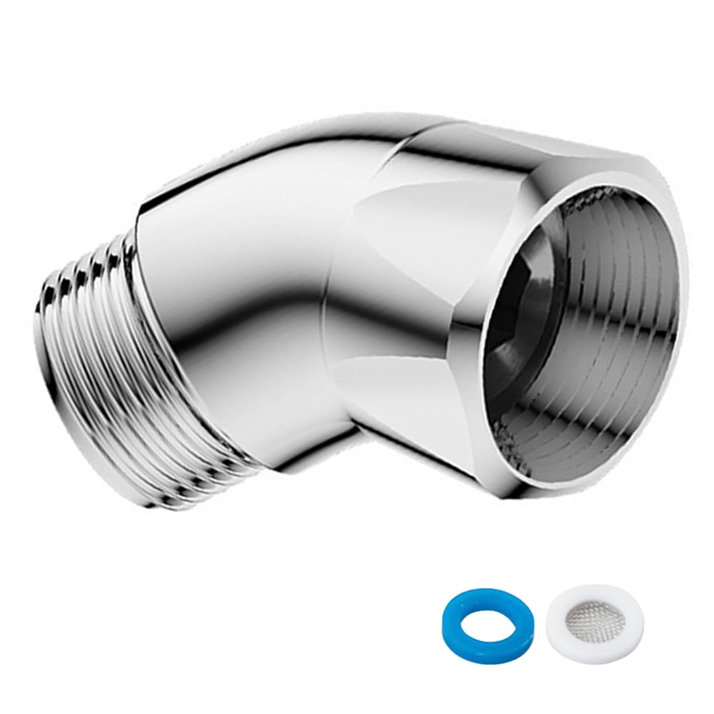 Handhold Shower Head Elbow Adapter 135 Degree Solid Brass Elbow Adapter for Shower Head G1/2" Chrome Shower Head Extension Arm Connector with Rubber Seal for Most Standard Shower Systems Silver