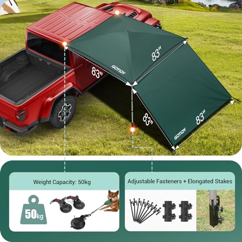 GOTIDY Car Awning Camping Tent, Waterproof Car Awning Sun Shelter with Awning Wall Extension, Pop Up Camper Awning for SUV Truck Van RV Campers and More (Green)