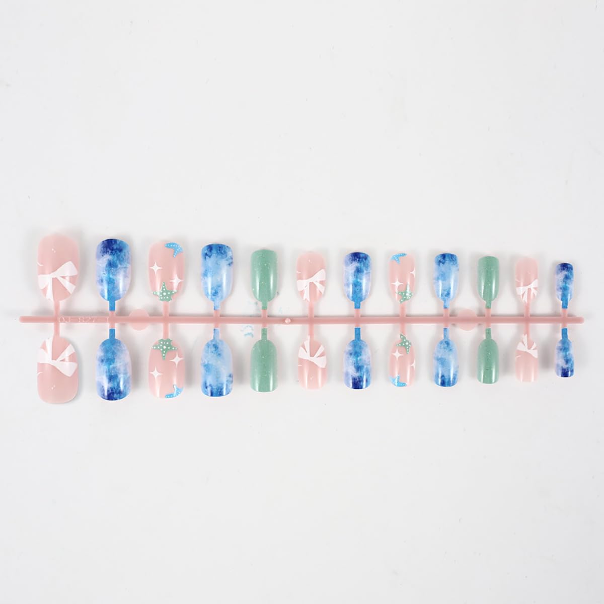 24Pcs Summer Press on Nails Short Almond False Nails Cute Starfish Colorful Designs Beach Ocean Fake Nails Reusable Acrylic Nails Full Cover Stick on Nails for Women Girls Summer Nail Art Decoration - Image 3