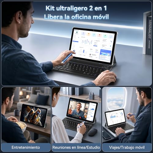 TABWEE Android 16 Tablet con Teclado - 24 GB RAM+ 256 GB ROM(2 TB TF), Octa-Core, Gemini AI, Widevine L1, Tablet 10 Pulgadas, 5000mAh, 8MP+5MP, Face ID, GPS (Garantía de 4 años)