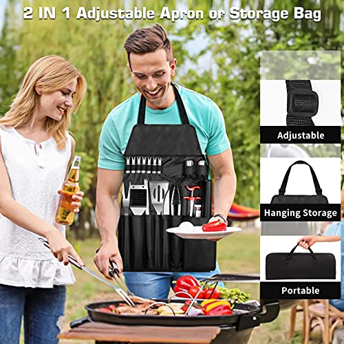 Ustensiles Barbecue, 30pcs Kit Barbecue Acier Inoxydable, Ensemble d\'outils pour Barbecue Portables avec Tablier de Rangement pour BBQ Camping Extérieur Hommes Femmes Cadeaux