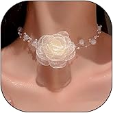 Rose Pearl Multi Layered Choker Necklace for Women,Retro Fabric Flower Adjustable Collar Necklace,Handmade Wedding Jewelry Gifts for Bride