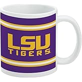 LSU Wordmark with Jersey Stripes Ceramic Coffee Mug, Novelty Gift Mugs for Coffee, Tea and Hot Drinks, 11oz, White