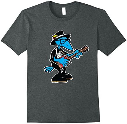 Mens Cool Blues Music Tees - Cartoon Crow Blues Guitarist Shirt Large Dark Heather