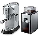 Delonghi Dedica Black Stainless Steel Pump Espresso and Cappuccino Maker with Electric Conical Burr Grinder