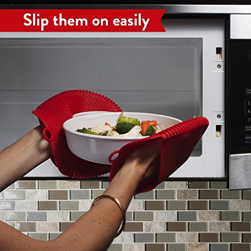 The Ultimate Pot Holders / Oven Mitts | 100% Silicone Mitt is Healthier Than Cotton & Easier to Clean, Won't Grow Mold or Bacteria | Unique Design Makes it Safe, Non-Slip, Flexible (Coral Red, 1 Pair) - Thumbnail 6