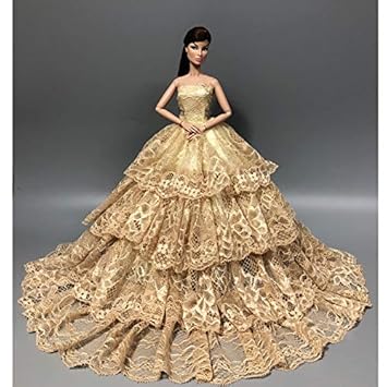 EDTara Khaki Multi-Layer Wedding Dress + Veil for 30CM Doll(Not Including Dolls)