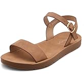 Herstyle Flat Sandals for Women – Open Toe 1 Band Ankle Strap Summer Dressy Sandals, Lightweight Casual Strappy Slip-On Flats with Adjustable Buckle