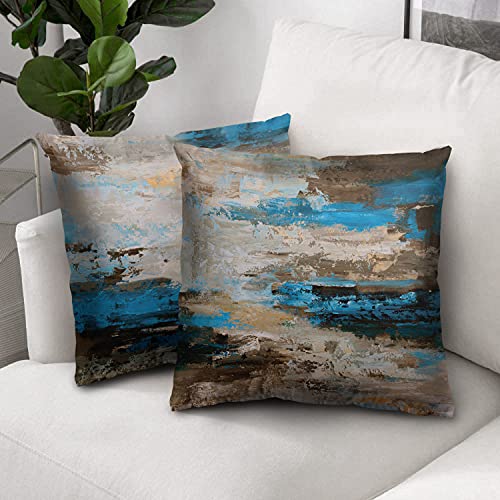 Abstract Throw Pillow Covers 18x18 Pack of 2, Abstract Pillow Cushion Cases, Modern Painting Design Decorative Square Pillow Covers for Bedroom Living Room Sofa Couch Office