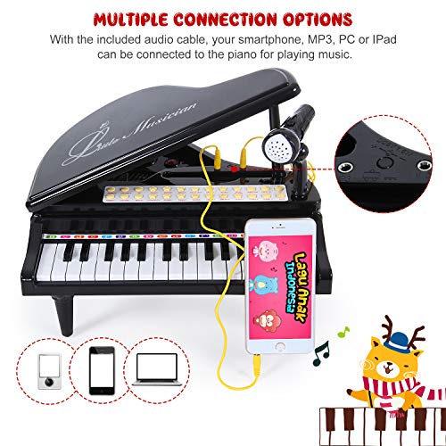 iFixer 31 Keys Piano Keyboard Toy for Toddlers Kids' Musical Talent Development, Electronic Musical Multifunctional Instruments with Microphone, Audio Link Mobile IPad PC, Black