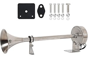 Ricmjend 12v Marine Boat Horn,Boat Trumpet Horn Polished Stainless Steel Marine Horn,Train Horn Adjustable Trumpet Support for Ships Boats Sailboats Yachts Trucks SUV RV Touring Car etc