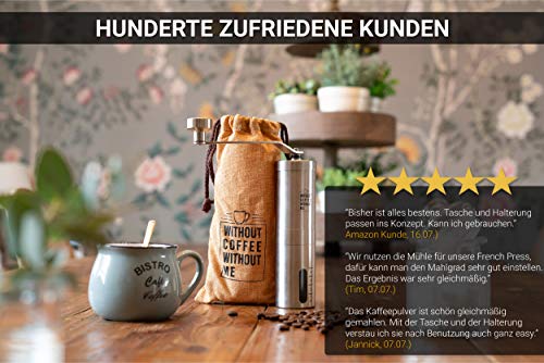NOUTEN® Premium Hand-Kaffeemühle mit Keramik-Mahlwerk - Kompakte Kaffeemühle mit Tasche und Halterung auf Reisen… – Bild 7