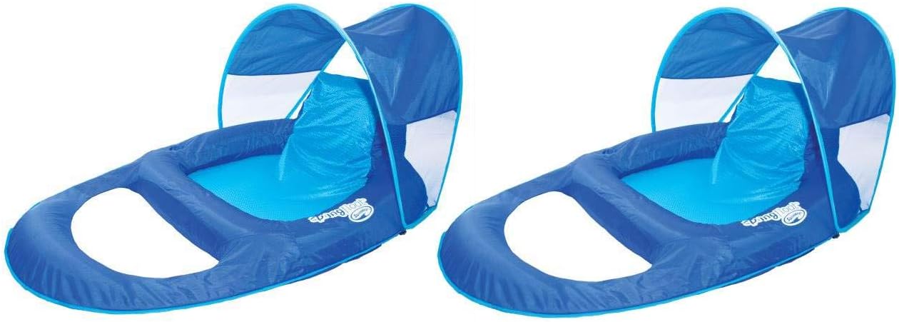 SwimWays Spring Float Recliner Pool Lounge Chair w/Sun Canopy, Blue (2 Pack): Toys & Games