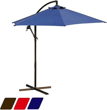 Amazon Com Lokatse Home 10 Ft Offset Cantilever Outdoor Patio Hanging Market Backyard Umbrella With Crank Cross Base Blue Garden Outdoor