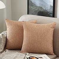 MERNETTE Pack of 2, Cotton Linen Blend Decorative Square Throw Pillow Cover Cushion Covers Pillowcase, Home Decor Decorations for Sofa Couch Bed Chair 16x16 Inch/40x40 cm (Light Brown)